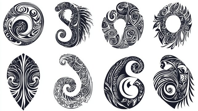 Polynesian Tribal Tattoo Design Swirling Black Patterns on White Background Tribal