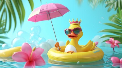 Exotic Escapade: Cool Summer Vibes with Crowned Duck Pool Ring and Vibrant Holiday Elements