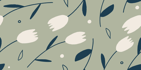 Modern floral with flowers print. Seamless pattern. Hand drawn style.
