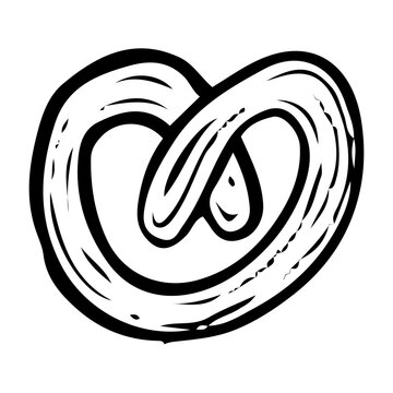 recommend clip art: Bun pretzel hand drawn doodle. Baked pie. Bakery. Sweet food. Homemade pastry. Wheat dough bread. Sugar biscuit dessert. Vector sketch line art illustration.