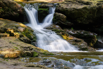 Rieslochbach und Rieslochfälle im Frühsommer bei Bodenmais am Arber im Bayerischen Wald
