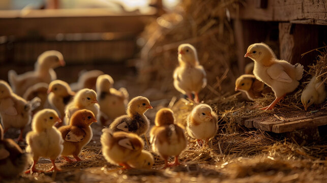 Baby chicks in poultry farm
