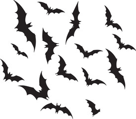 flying flock of bats silhouette vector art illustration