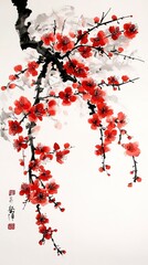 Wu Changshuo style, Plum blossoms bring good fortune, Traditional Chinese painting.
