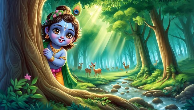 Playful Krishna in the Enchanted Forest