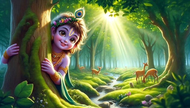 Playful Krishna in the Enchanted Forest