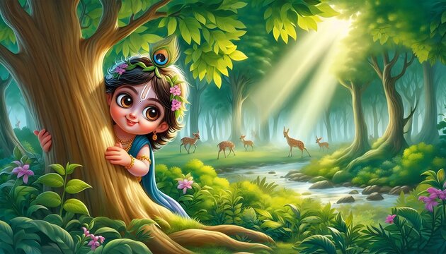 Playful Krishna in the Enchanted Forest
