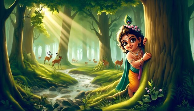 Playful Krishna in the Enchanted Forest