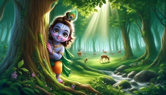 Playful Krishna in the Enchanted Forest