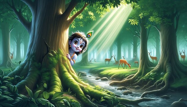 Playful Krishna in the Enchanted Forest