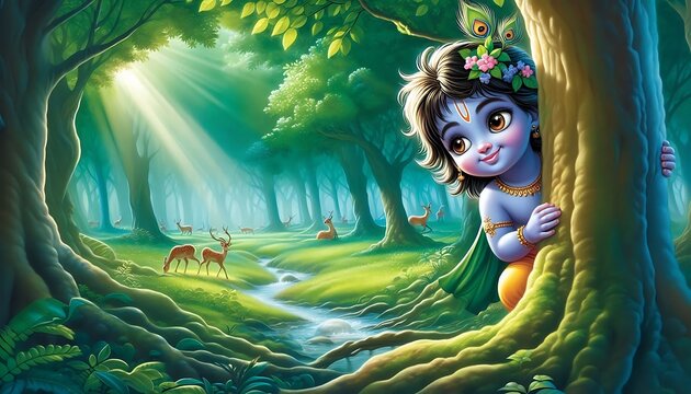 Playful Krishna in the Enchanted Forest