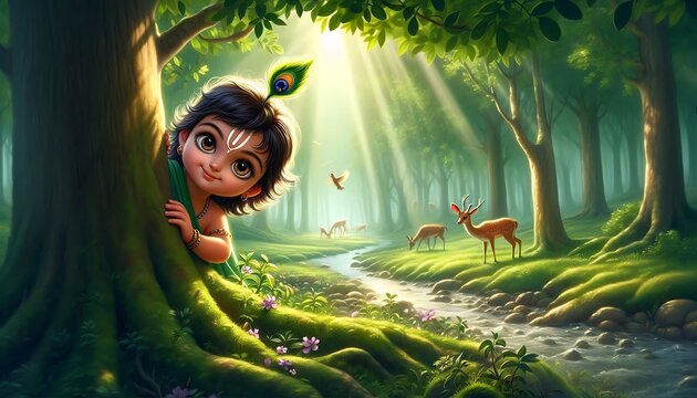 Playful Krishna in the Enchanted Forest