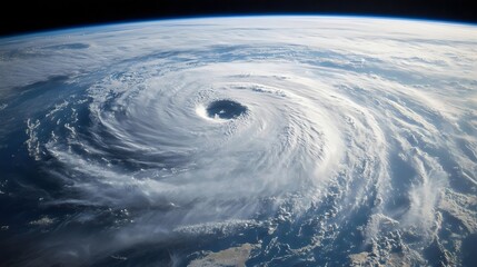 View from Space of a Hurricane. Eye Clearly Visible with Huge Cloud Cover.