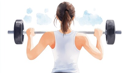 Obraz premium A determined woman lifting a barbell, symbolizing strength and fitness. Perfect for promoting health and wellness. watercolor style