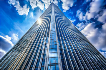 Fototapeta premium A tall building with a lot of windows and a blue sky in the background
