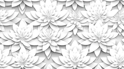 Fototapeta premium A detailed 3D mandala pattern features interwoven shapes in a silver and gray color scheme, displaying remarkable intricacies for a mesmerizing visual experience SEAMLESS PATTERN