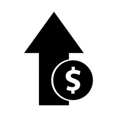 Upward arrow with coin dollar icon. Increasing arrow. Financial, profit, success, growth, business concepts. Flat vector isolated design illustration on background.