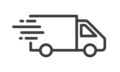 Fast moving shipping delivery truck line art vector icon