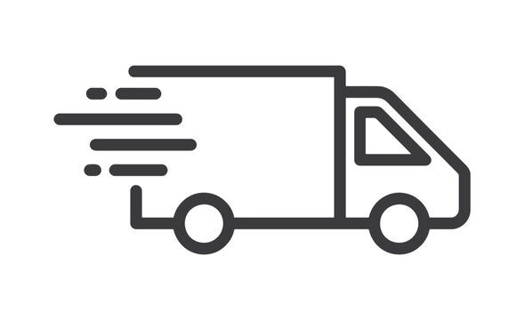 recommend clip art: Fast moving shipping delivery truck line art vector icon