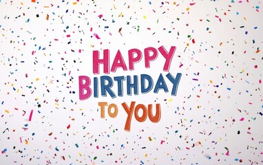"HAPPY BIRTHDAY TO YOU" text with confetti on a white background Generative AI