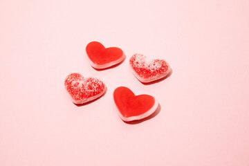 Close-up of sweet red sugar candy love romantic symbol hearts 