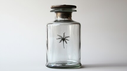 Minimalist Composition Glass Bottle with a Delicate InkDrawn Flower in the Center White Background Bottle Mockup