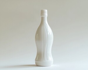 Minimalist White Plastic Bottle with Fluted Design on White Background Centered Composition Front View Minimalism Concept Bottle Mockup