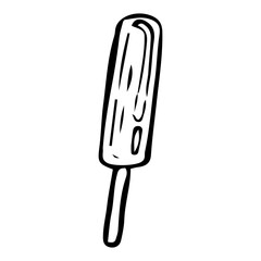 Ice cream popsicle hand drawn doodle. Summer cold dessert on a stick. Fruit ice lolly. Street dairy food. Sweet snack. Culinary product. Vector sketch line art illustration.