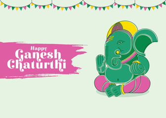 festive design for Ganesha Chaturthi, showing a colorful illustration of Lord Ganesha along with the text 