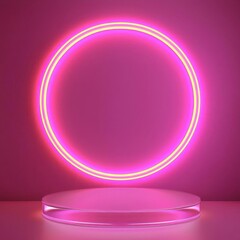 Obraz premium A vibrant pink neon circle illuminated against a dark background, creating a striking visual for modern design.