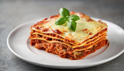 Italian lasagna with Bolognese sauce, creamy b&eacute;chamel, and pasta sheets. Tasty dish. Delicious food
