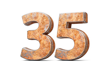 Number Thirty Five 35 Digit Made Of Old Rusty Iron Metal Texture White Background 3d Illustration