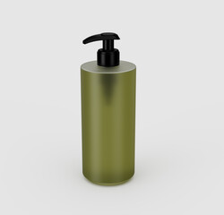 Sleek Olive Green Cylindrical Hand Soap Dispenser With Black Pump, White Background 3D Illustration