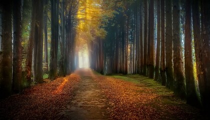 Obraz premium Camino rural en medio de un bosque otoñal