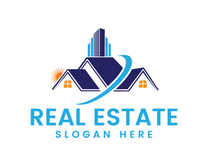 Obraz premium Real estate business logo, house logo icon, vector illustration logo design, building, construction, roof, estate, contractor, apartment, realtor, property, commercial, residential, corporate, flat