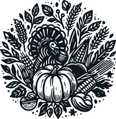 Monochrome Cosmonaut Thanksgiving Logo Icon For Emblems, Badges And Levels Vector Illustration