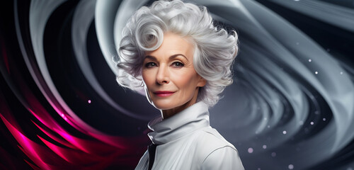 Artistic Portrait of a Woman with Swirling Grey Hair