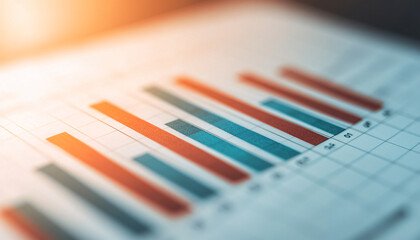 A close-up view of a colorful bar graph on a financial report, showcasing data trends and analysis in a modern workspace.