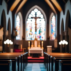 interior quiet church blurr background