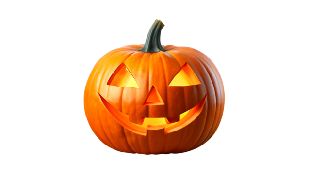 Funny Jack O Lantern halloween one pumpkin with candle light inside isolated cutout PNG file