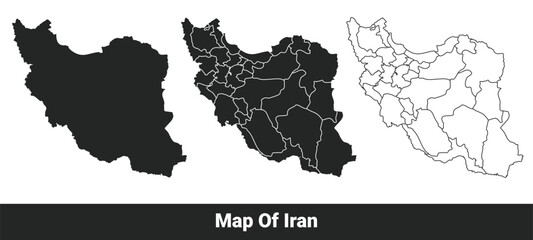 Obraz premium Black map of Iran flat and outline style vector illustration set
