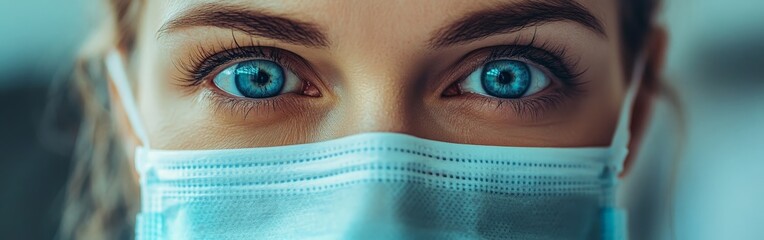 Medical professional adjusting blue face mask, emphasizing hygiene