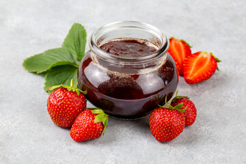 Homemade delicious strawberry jam and fresh strawberry