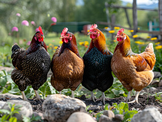 Fototapeta premium Live wings on a poultry farm, raising poultry. Neural network AI generated art