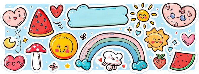 sticker sheet with cute food, colorful illustrations of rollerblades, food vector illustration