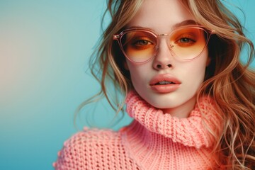 Fototapeta premium Fashion model with pink sunglasses