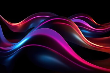 A neon wave, fluid and bright, rolling across a stark black background, capturing the motion and rhythm of light