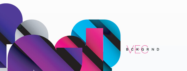 Abstract background. Colorful geometric curve shapes with black shadow lines effects