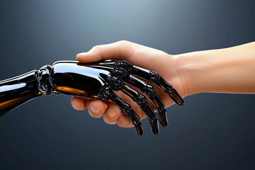 Robotic Hand and Human Hand Reaching Out to Each Other
