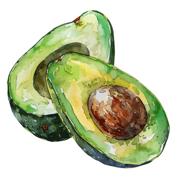 recommend clip art: Watercolor of avocado fruit, isolated on a white background, and avocado fruit vector
